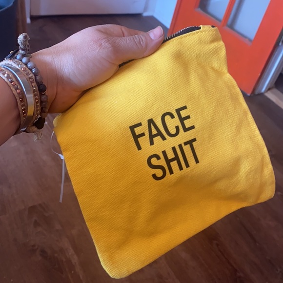 Face Shit Makeup Bag Cosmetic Funny Zip Yellow Gold Edgy Vulgar Pouch Clutch - Picture 6 of 6